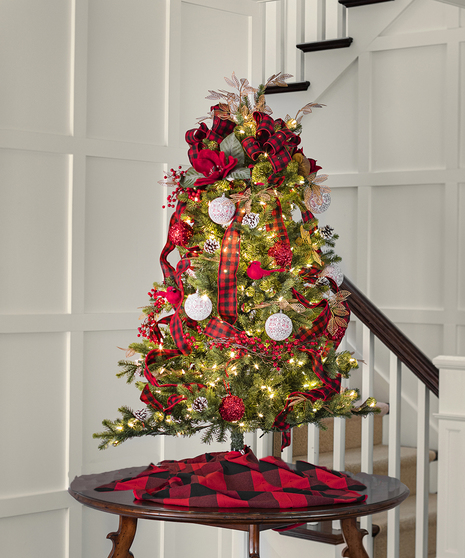 4.5FT Decorated Christmas Tree with Lights - Traditional Red & Gold