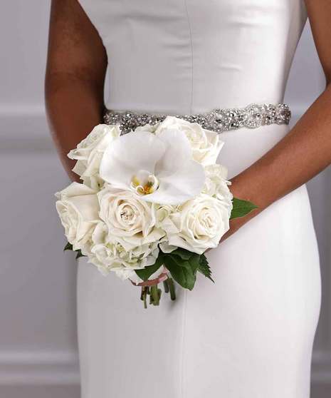 Bridal Nosegay Bouquet - White Roses and Phalaenopsis Orchid