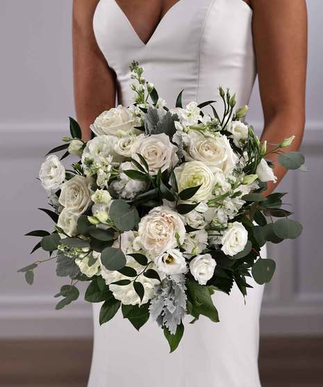 Bridal Bouquet - Premium White Garden Hand-Tie with Foliage