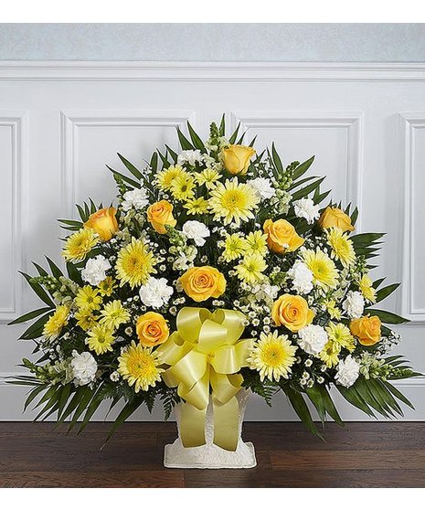 Heartfelt Sympathy Basket in Yellow & White