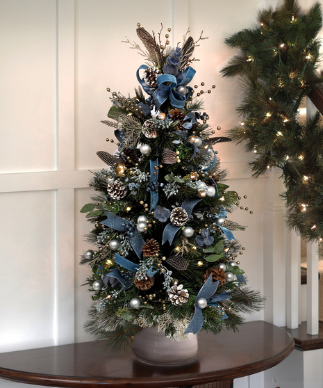 Decorated Permanent Christmas Tree with lights - Blue