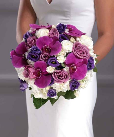 Bridal Bouquet - Classic Purple & White Hand-Tie Bouquet