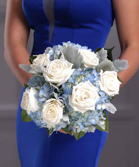 Bridesmaid Blue and White Pave Style Bouquet