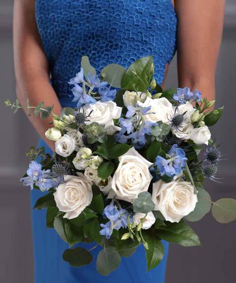 Bridesmaid Blue & White Garden Hand-Tie Bouquet