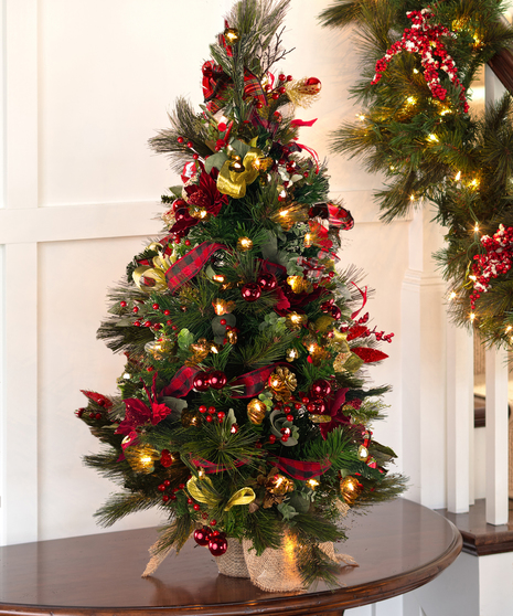 3 ft Decorated Christmas Tree with Lights - Red & Gold