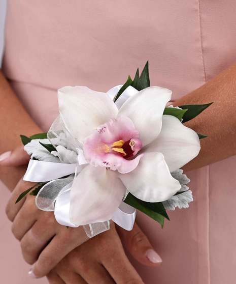 White Cymbidium Wrist Corsage