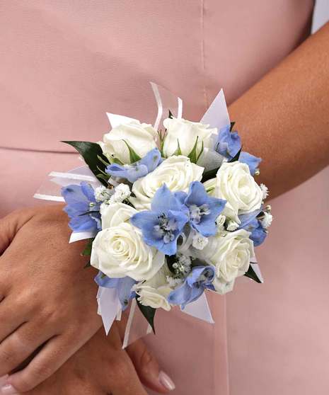 Blue wrist shop corsages for prom
