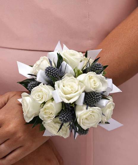 White Sweetheart Rose Wrist Corsage By Carithers Flowers