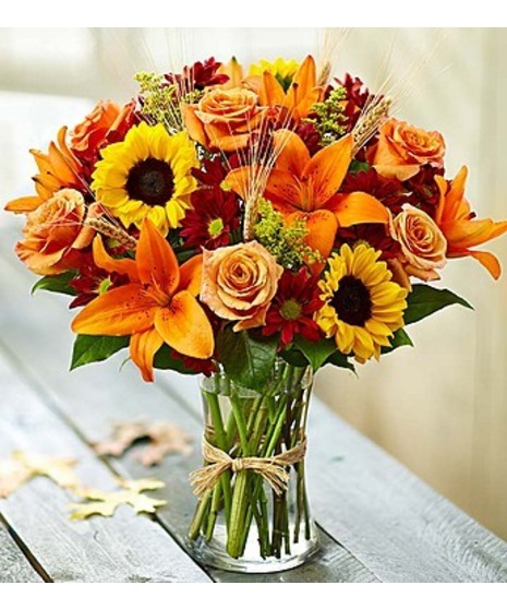 Fall Flower Arrangement of sunflowers, lilies, roses, Delivery in Atlanta