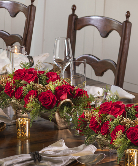 Festive Roses Gold Tray - Set of Two