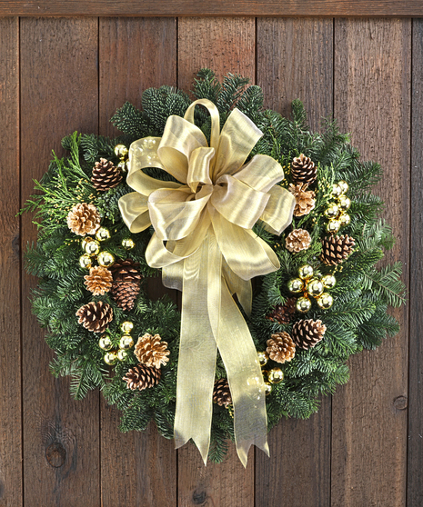 Fresh Christmas Wreath - Holiday Gold