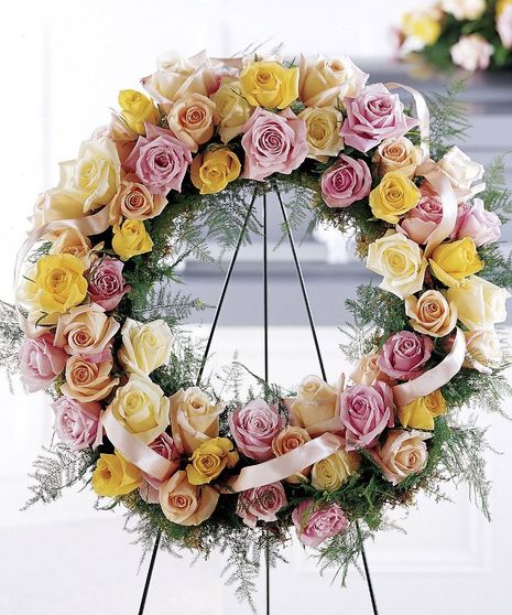 Elegant Pastel Roses Standing Wreath