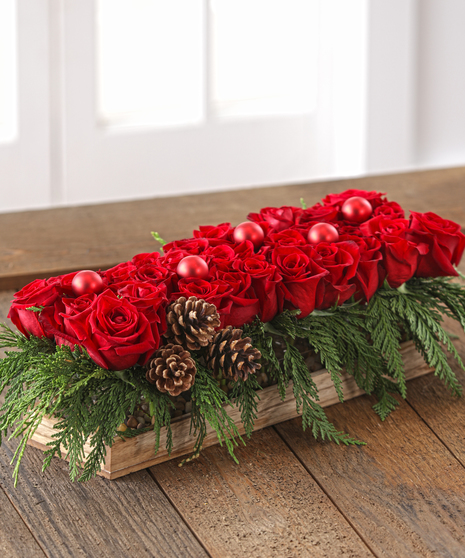 Festive Holiday Roses Celebration Centerpiece