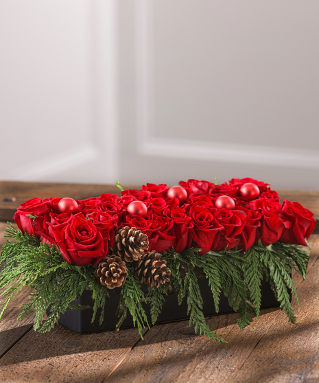 Festive Holiday Roses Celebration Centerpiece