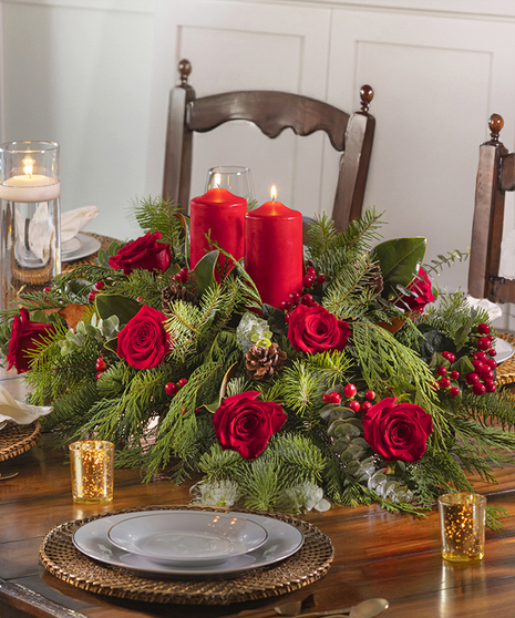 red and green holiday centerpiece