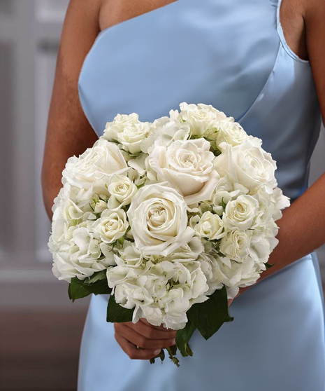 Bridesmaid Classic White Roses & Hydrangea Bouquet