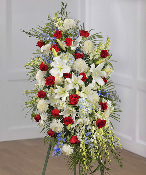 Patriot Garden Sympathy Spray on Standing Easel