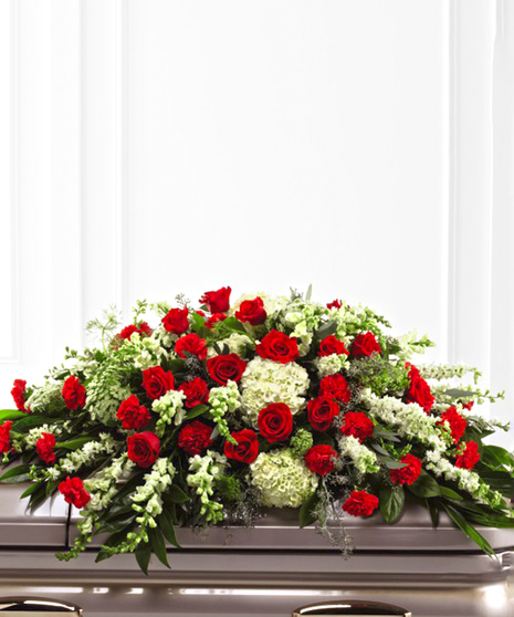 Red and White Sincerity Garden Casket Cover