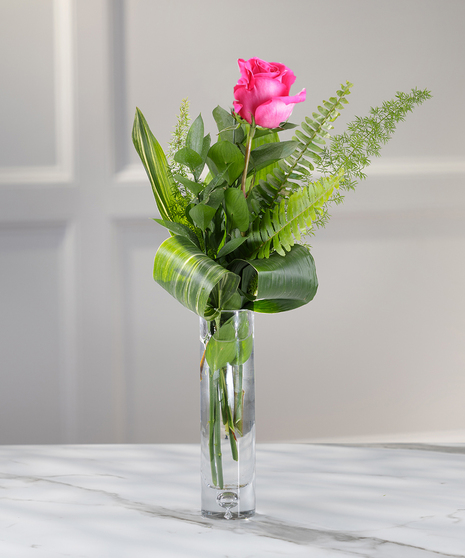 Hot Pink Rose Budvases, select your choice of single, double or triple roses.