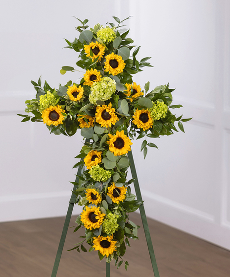 Sunflower Garden Sympathy Cross on Standing Easel