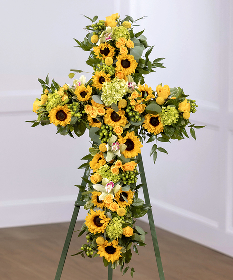 Sunflower Garden Sympathy Cross on Standing Easel