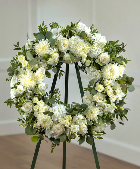 Sympathy Standing Floral Wreath of White Garden  Flowers