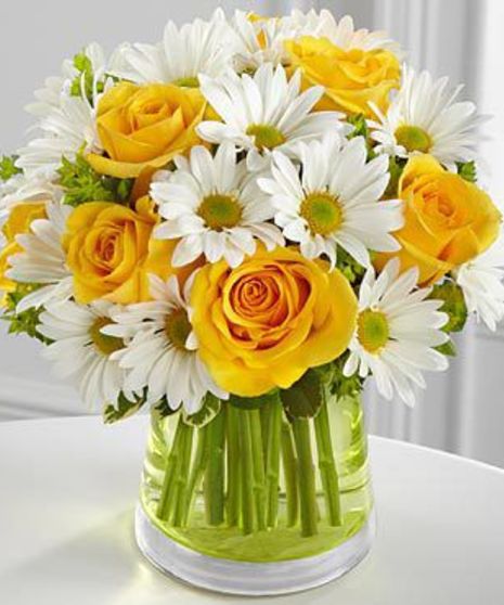 yellow roses and white daisies flower arrangement Atlanta
