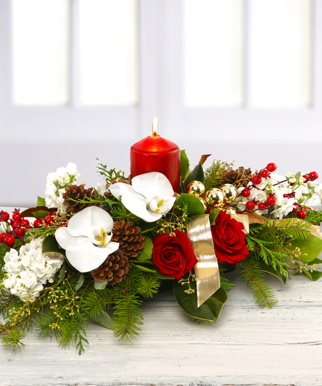 Christmas Glow Table Centerpiece with Orchids