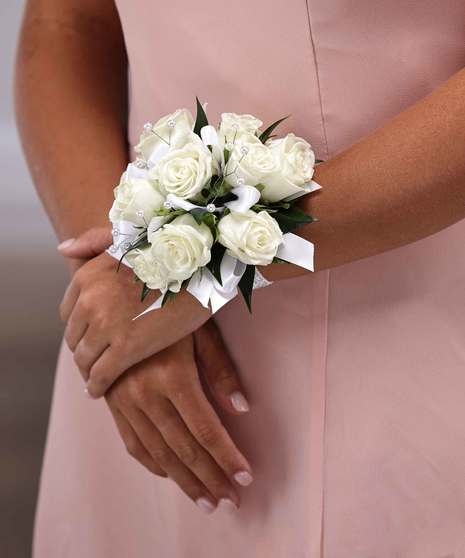 White Sweetheart Rose Wrist Corsage By Carithers Flowers