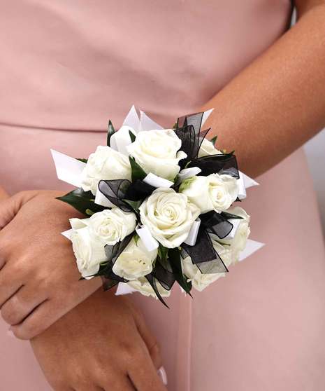 Hot Pink Rose White Ribbon Corsage - Flowers From The Heart